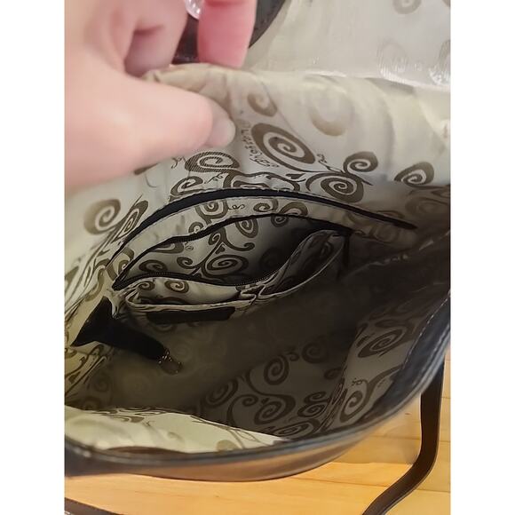 Brighton Black Leather Crossbody Bag Embossed Croc Organizer Silver Clasp - Picture 8 of 15